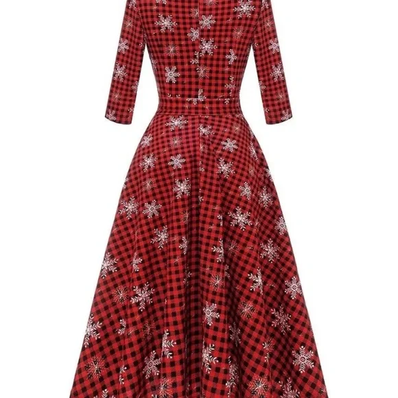 NWOT Bbonfinedress Buffalo Check Snowflake Fit & Flare Dress, Size M - Picture 2 of 7
